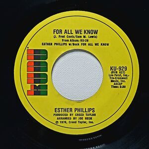 Esther Phillips ‎45 Record For All We Know / Fever on Kudu 929 M- Funk/Disco